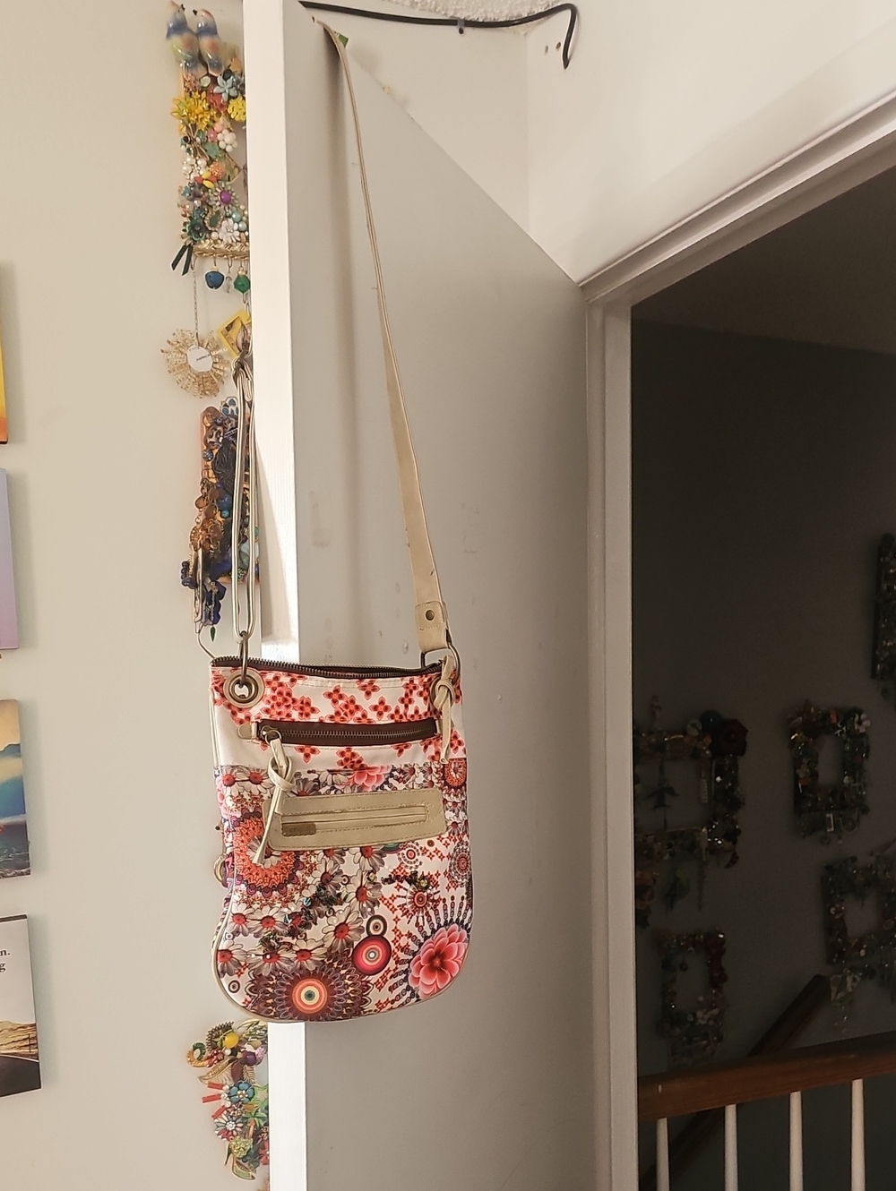 Desigual Floral Crossbody Bag in Cream and Red